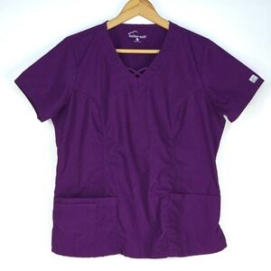UA Butter Soft Crisscross Neck Scrub Top Womens Medium Purple Medical Technician